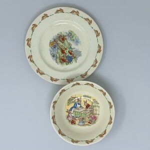 Vintage Royal Doulton Bunnykins Plate and Bowl Set, Porcelain